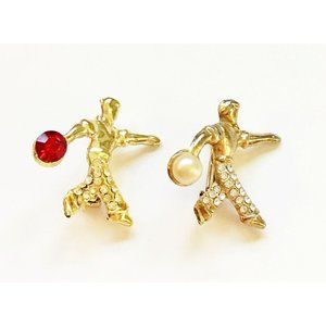 Vintage Pair of Scatter Pins Men Bowling BOWLERS Brooches 2 Figural Rhinestone P